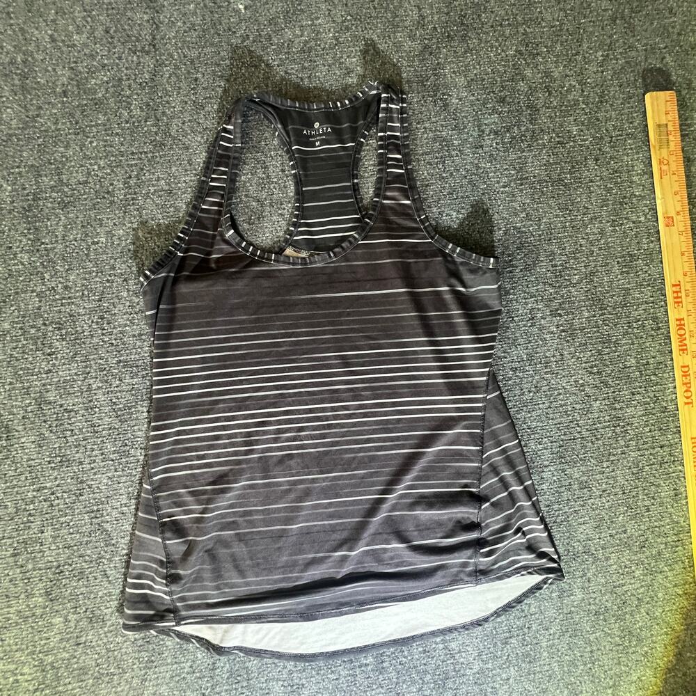 Athleta Women's Racerback Tank Top Medium Black Gray Striped Athletic